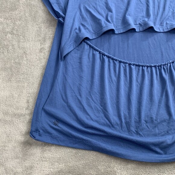 Athleta Air Out Cinch Shirt Womens XL Blue Top Open Back Workout Gym Athleisure - Picture 8 of 8
